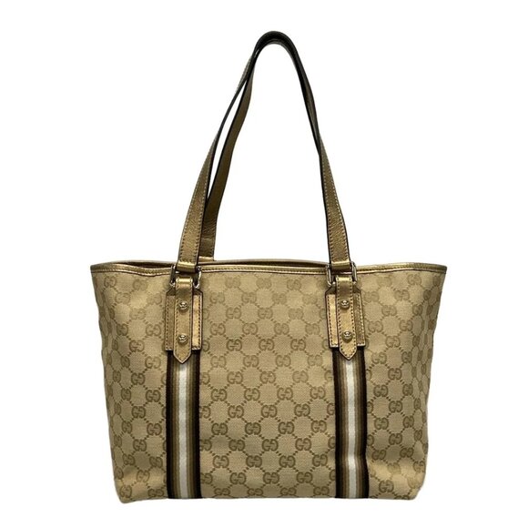 GUCCI GG Beige Gold Jacquard Leather Tote Bag 435-082725 - Picture 2 of 14